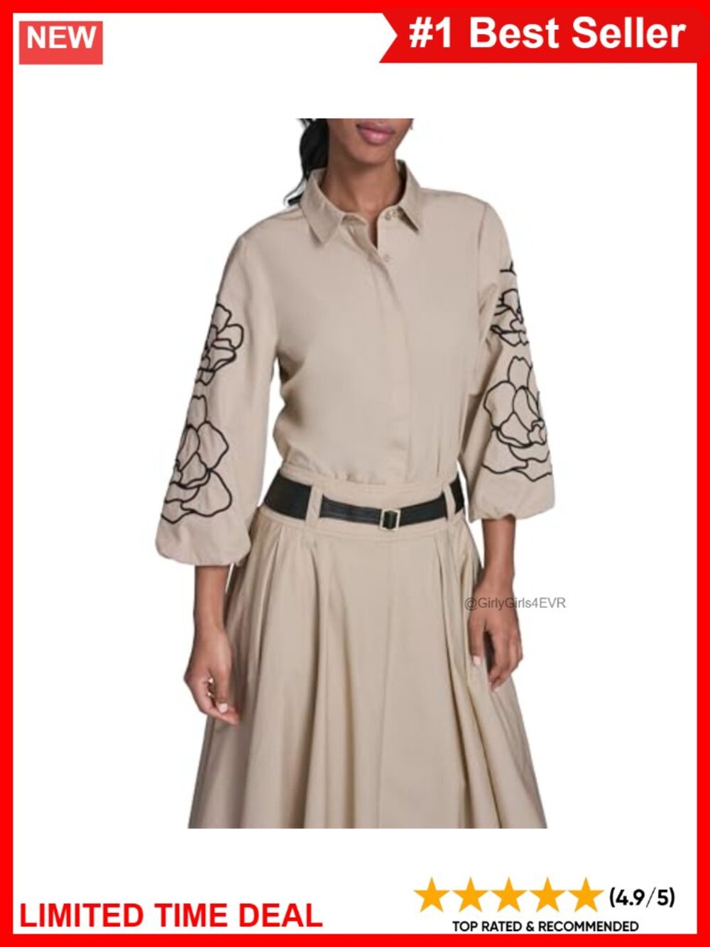 Puff Sleeve Blouse Floral Embroidery Collared Balloon Sleeve Button-Down